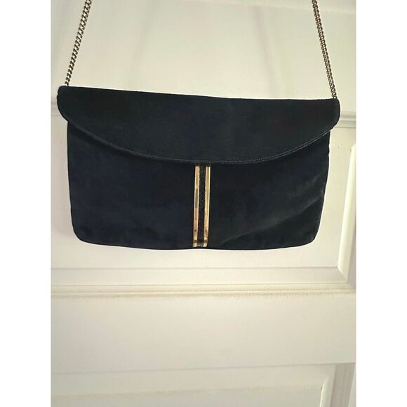 Vintage Bags by Supreme Navy Suede Leather Chain Envelope Purse Tan Interior - Picture 1 of 9